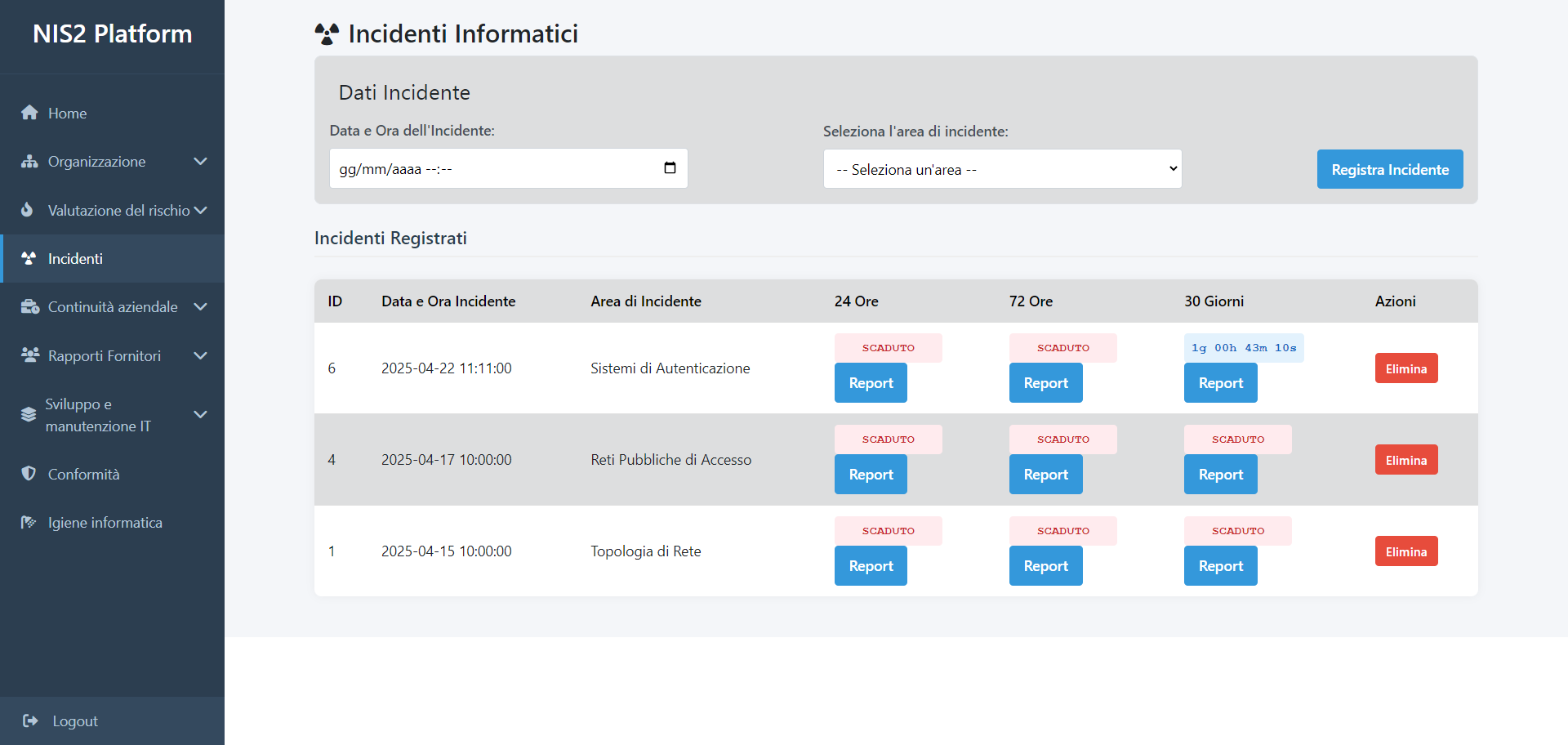 Incidenti Nis2 Platform